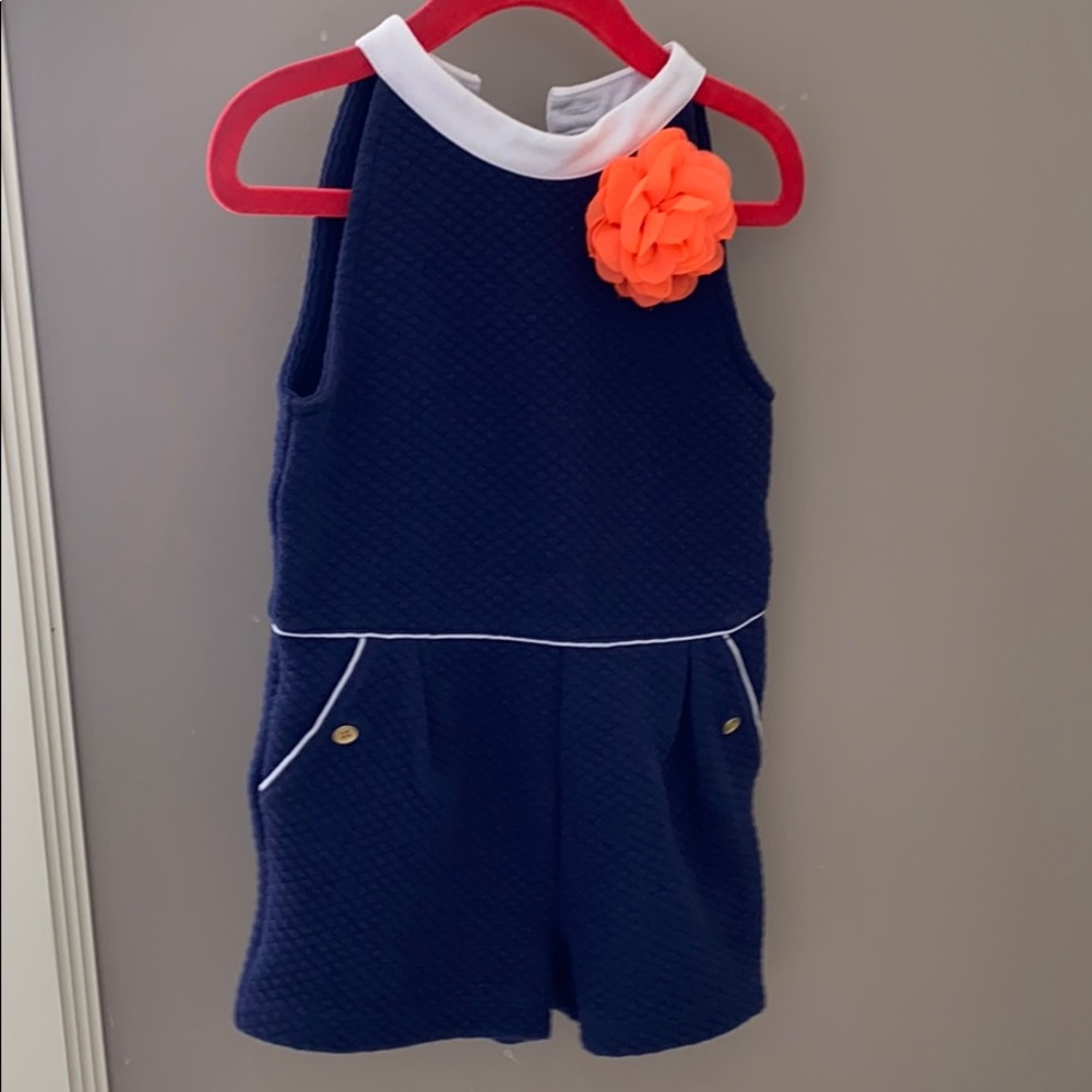 Janie and Jack navy blue romper with white detail